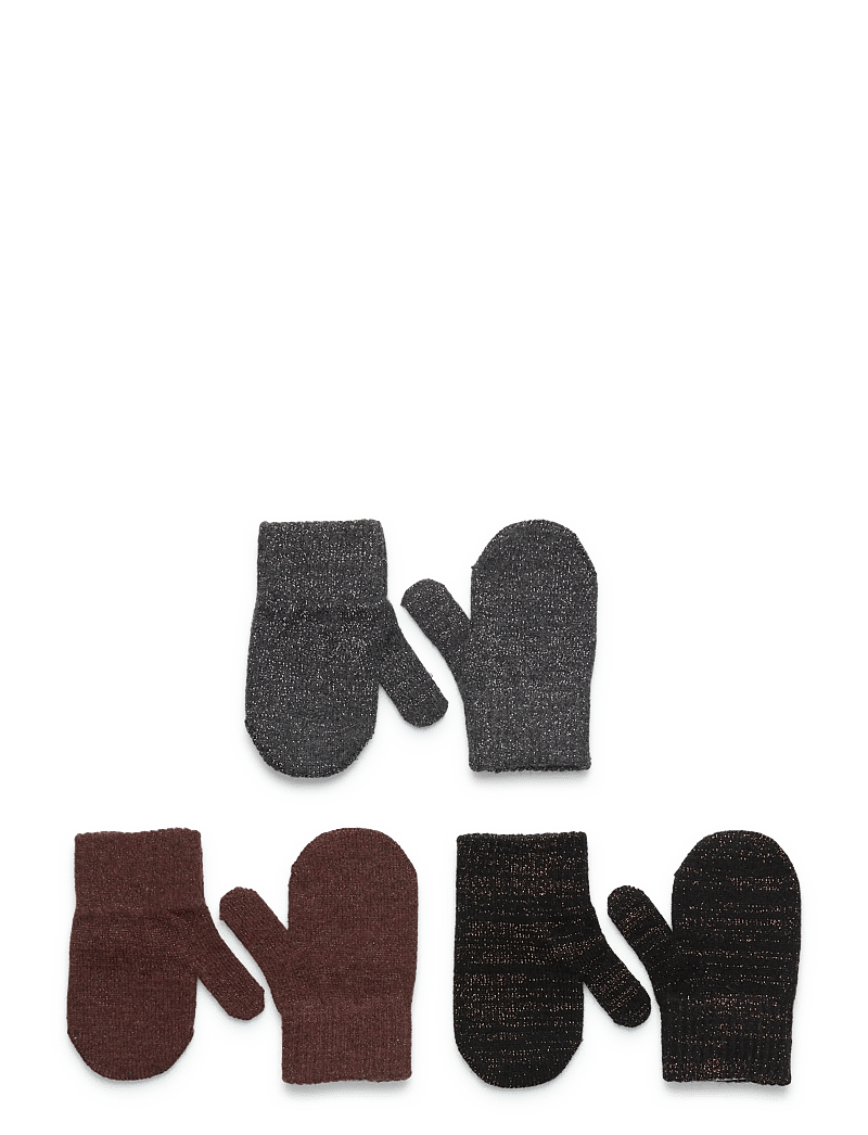 mikk-line - Magic Mittens 3 Pack w. Lurex - handschuhe - dark mink-black-antrazite - 0