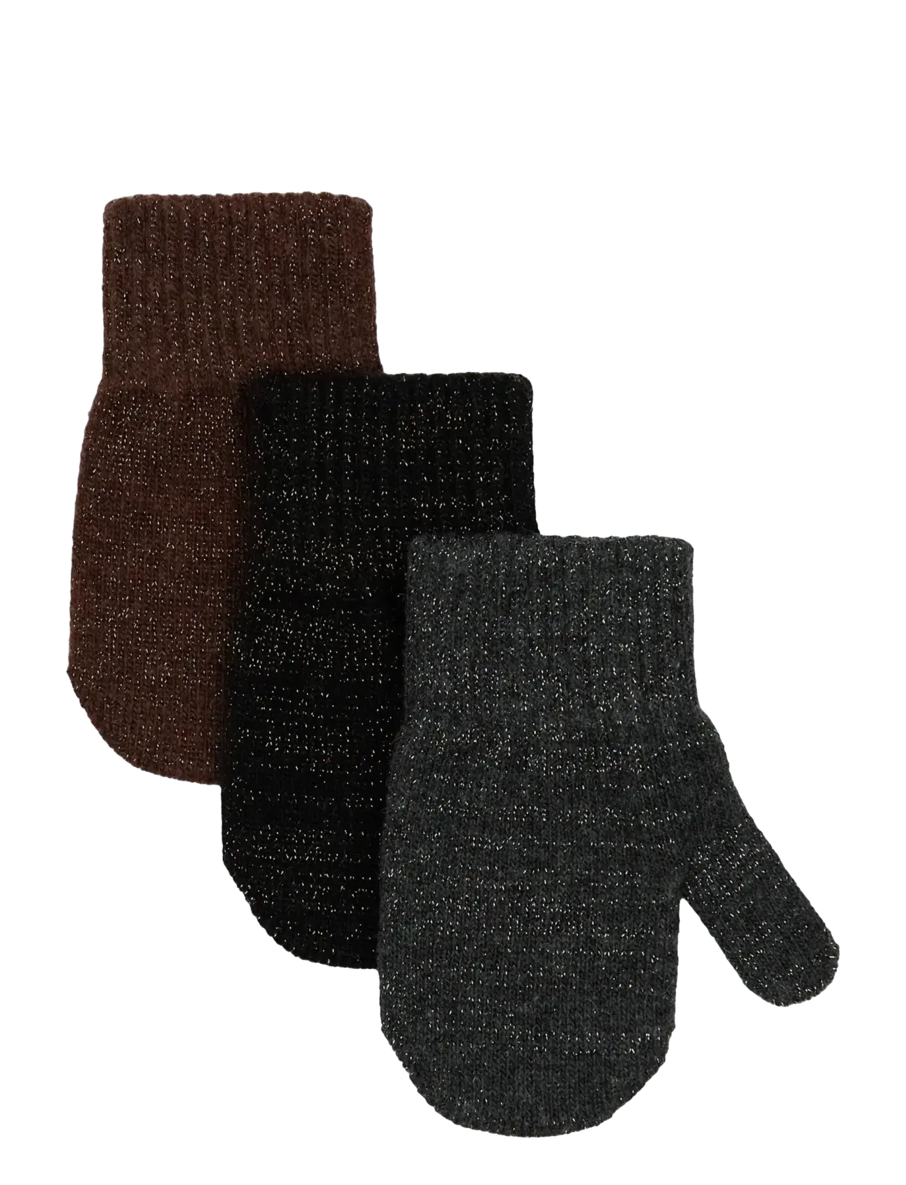 mikk-line Magic Mittens 3 Pack W. Lurex, 0-2Y, Gloves & Mittens, Braun - Kinder