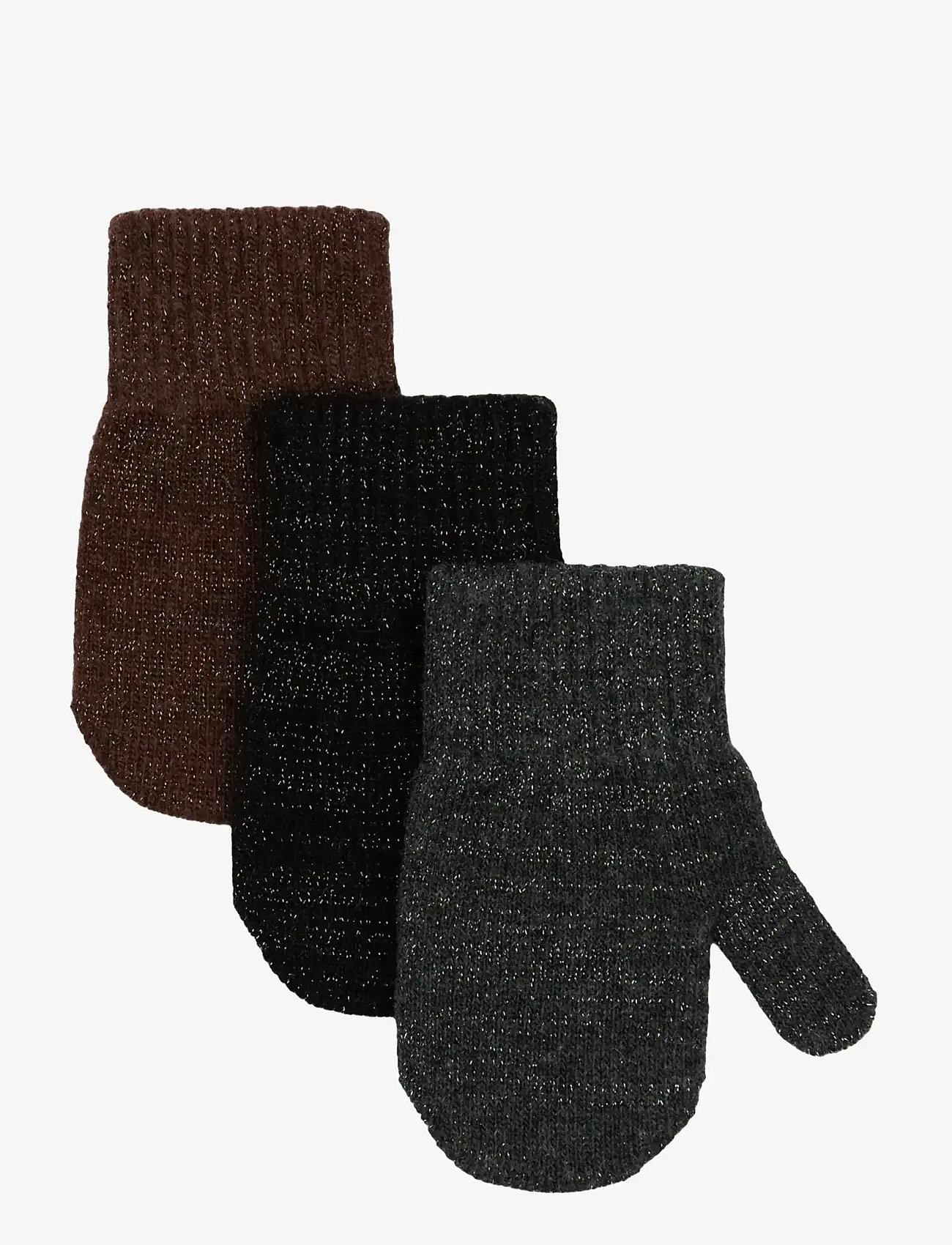mikk-line - Magic Mittens 3 Pack w. Lurex - handschuhe - french roast-black-antrazite - 0