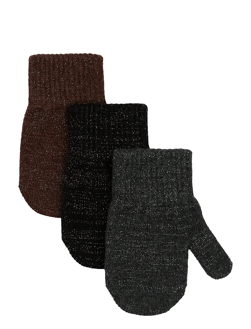 mikk-line - Magic Mittens 3 Pack w. Lurex - handschuhe - french roast-black-antrazite - 0