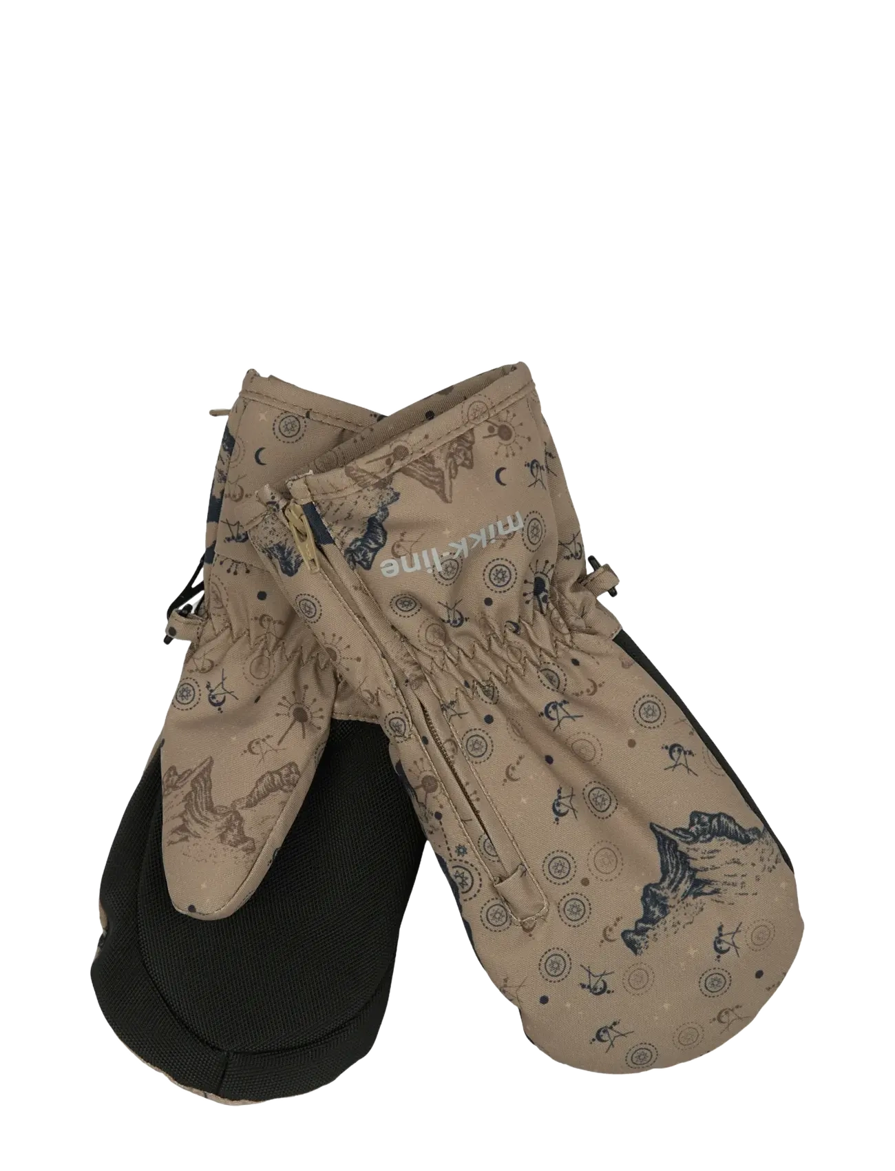 mikk-line Polyester Mittens Aop W. Zip, Børn, Mønstrede Luffer, Brun, Str: 74/80
