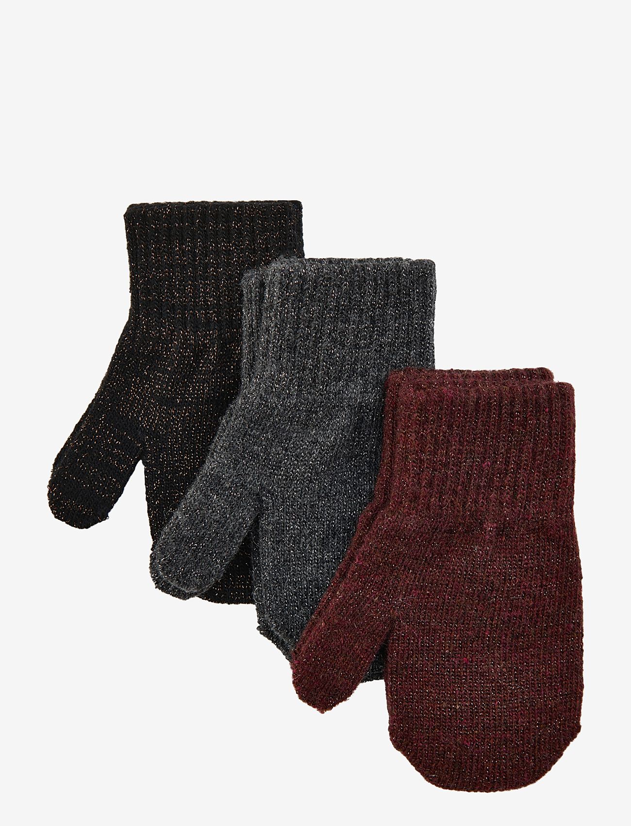 mikk-line - Magic Mittens 3 Pack w. Lurex - decadent chocolate - black - antrazite - 0