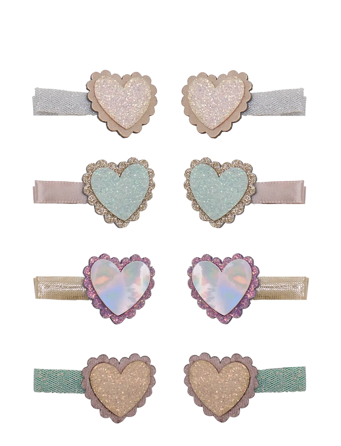 Mimi & Lula 8 Hair Clips Scalloped Heart, Børn, Hårklemmer Med Bølget Hjerte, Multi/mønstret, Str: ONE SIZE
