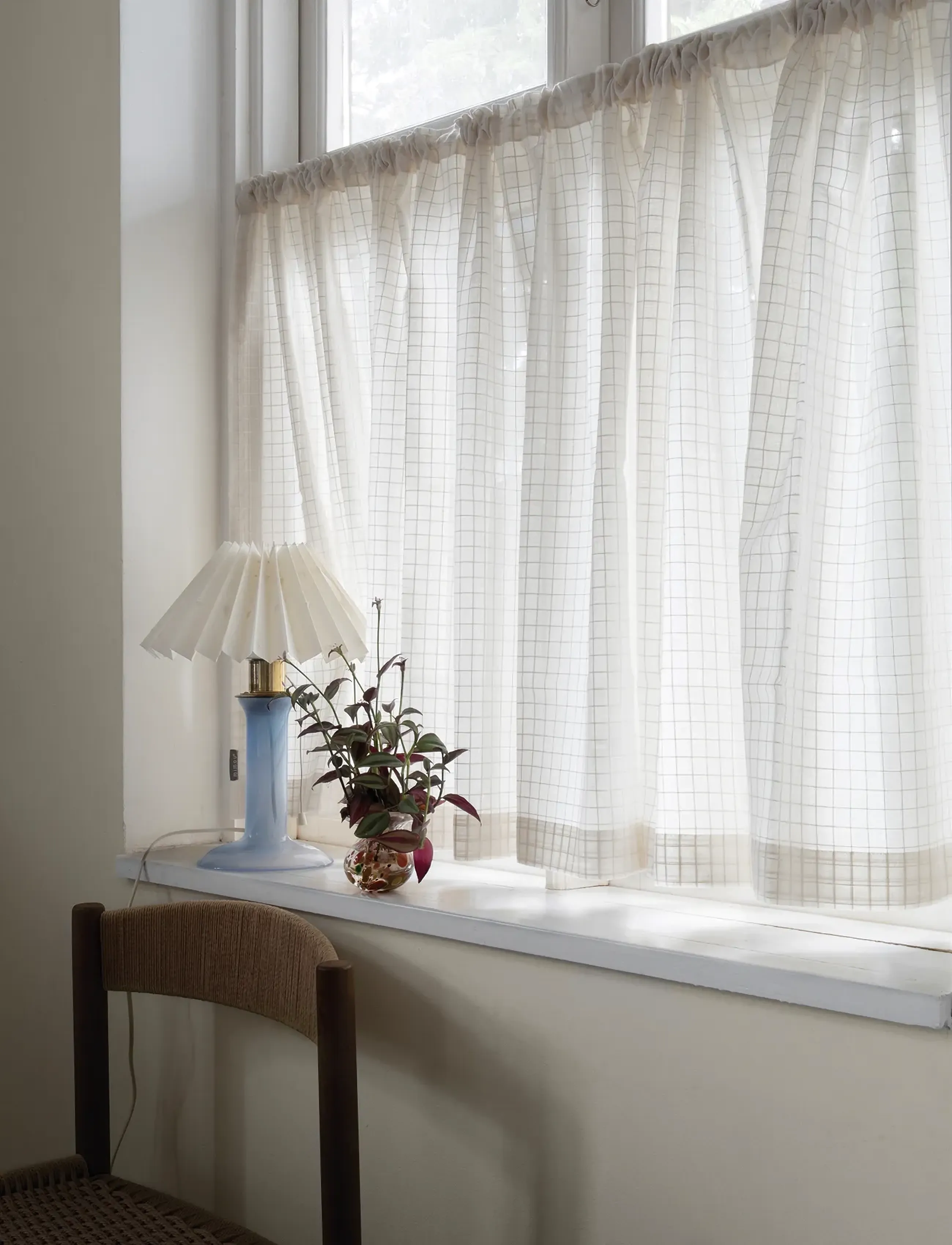 Mimou Cafégardin Check, 290X85 cm, White, Curtains > Cafe Curtains, Unisex