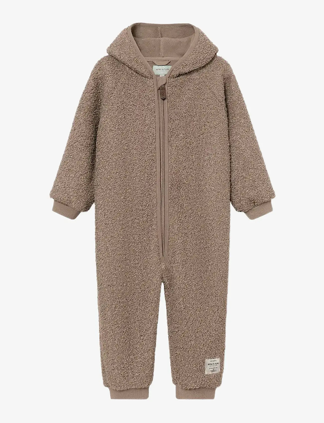 MINI A TURE - MATADEL teddyfleece jumpsuit. GRS - långärmade bodysuits - grey brown - 0