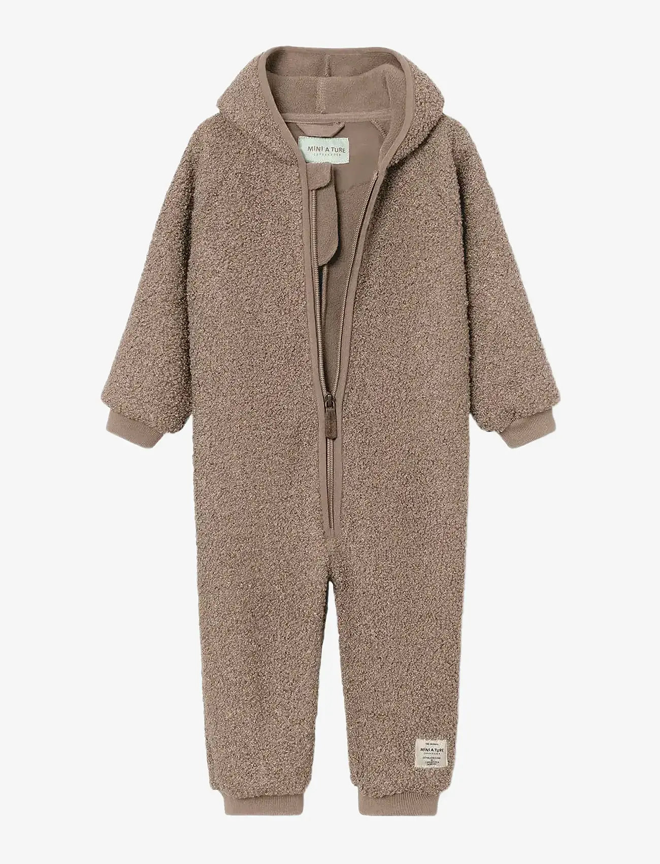 MINI A TURE - MATADEL teddyfleece jumpsuit. GRS - långärmade bodysuits - grey brown - 2