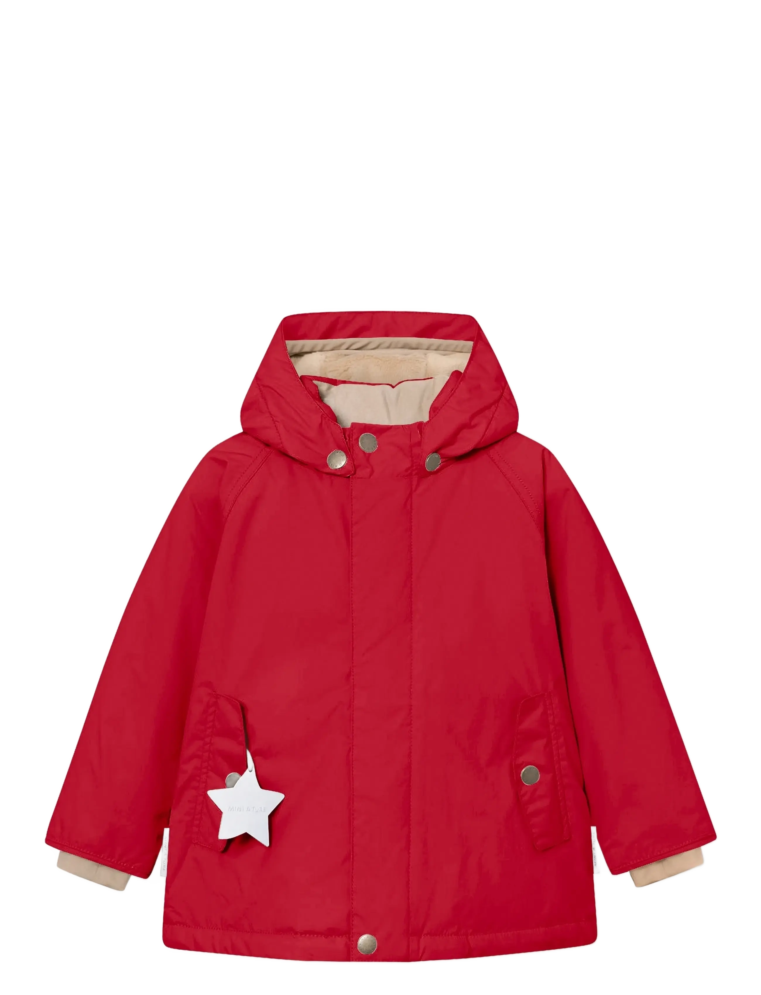MINI A TURE Matwally Fleece Lined Winter Jacket. Grs, Børn, Fleeceforet Hætte Vinterjakke, Rød, Str: 86