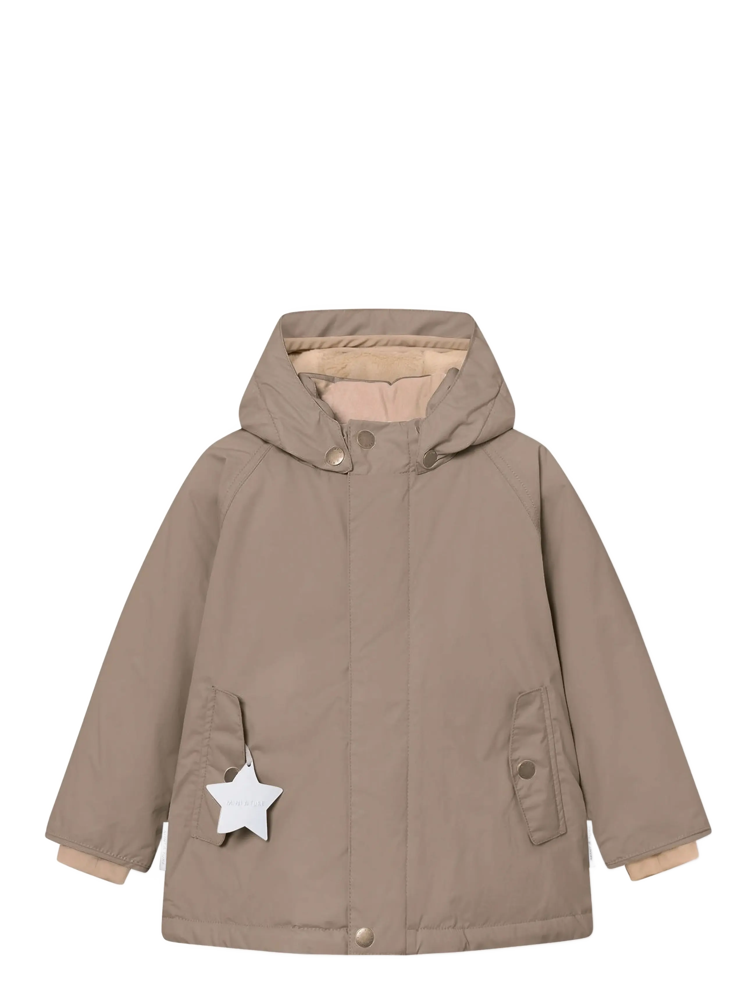 MINI A TURE Matwally Fleece Lined Winter Jacket. Grs, Børn, Fleeceforet Hætte Vinterjakke, Brun, Str: 86