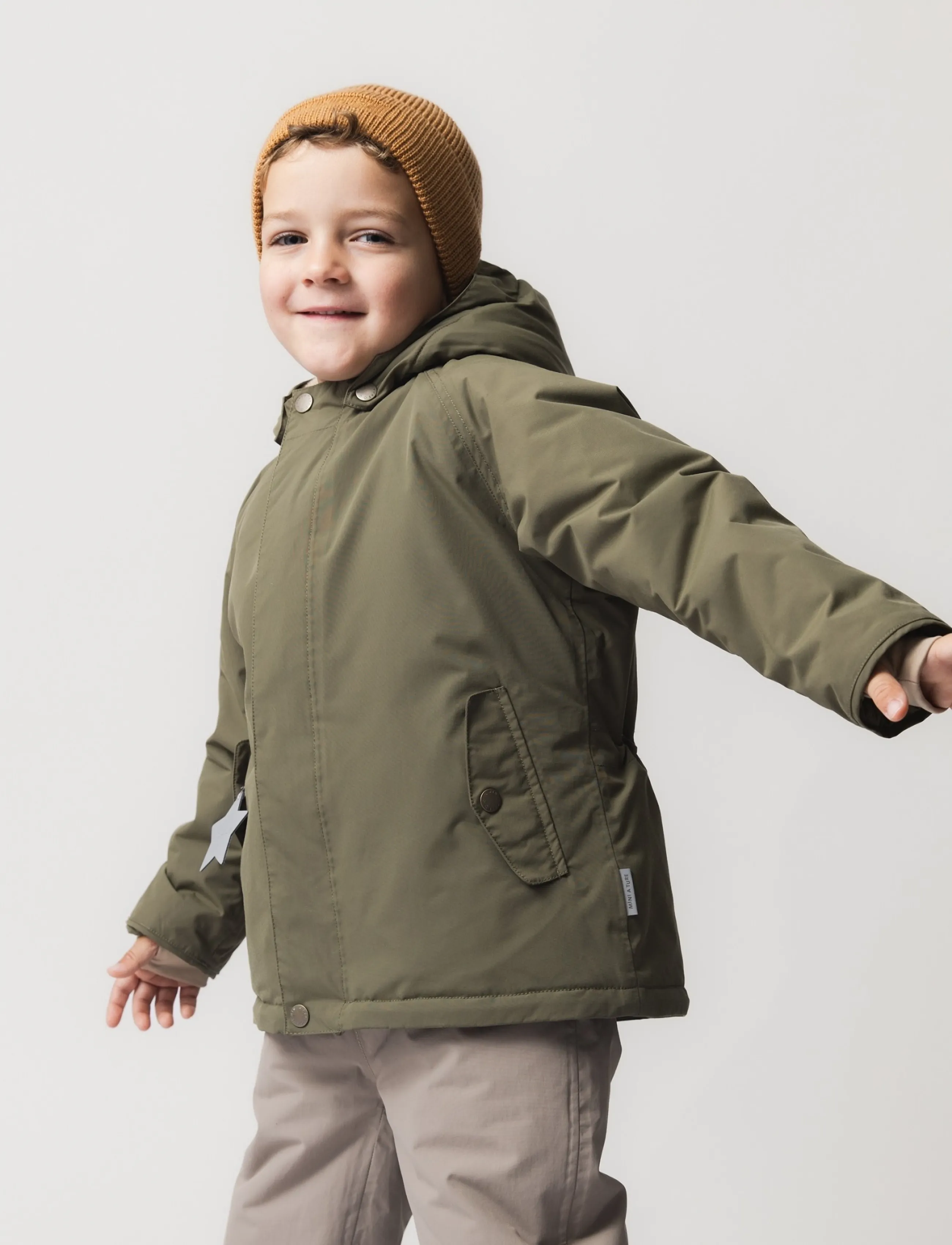 MINI A TURE Matwally Fleece Lined Winter Jacket. Grs, Børn, Fleeceforet Hætte Vinterjakke, Kakigrøn, Str: 86
