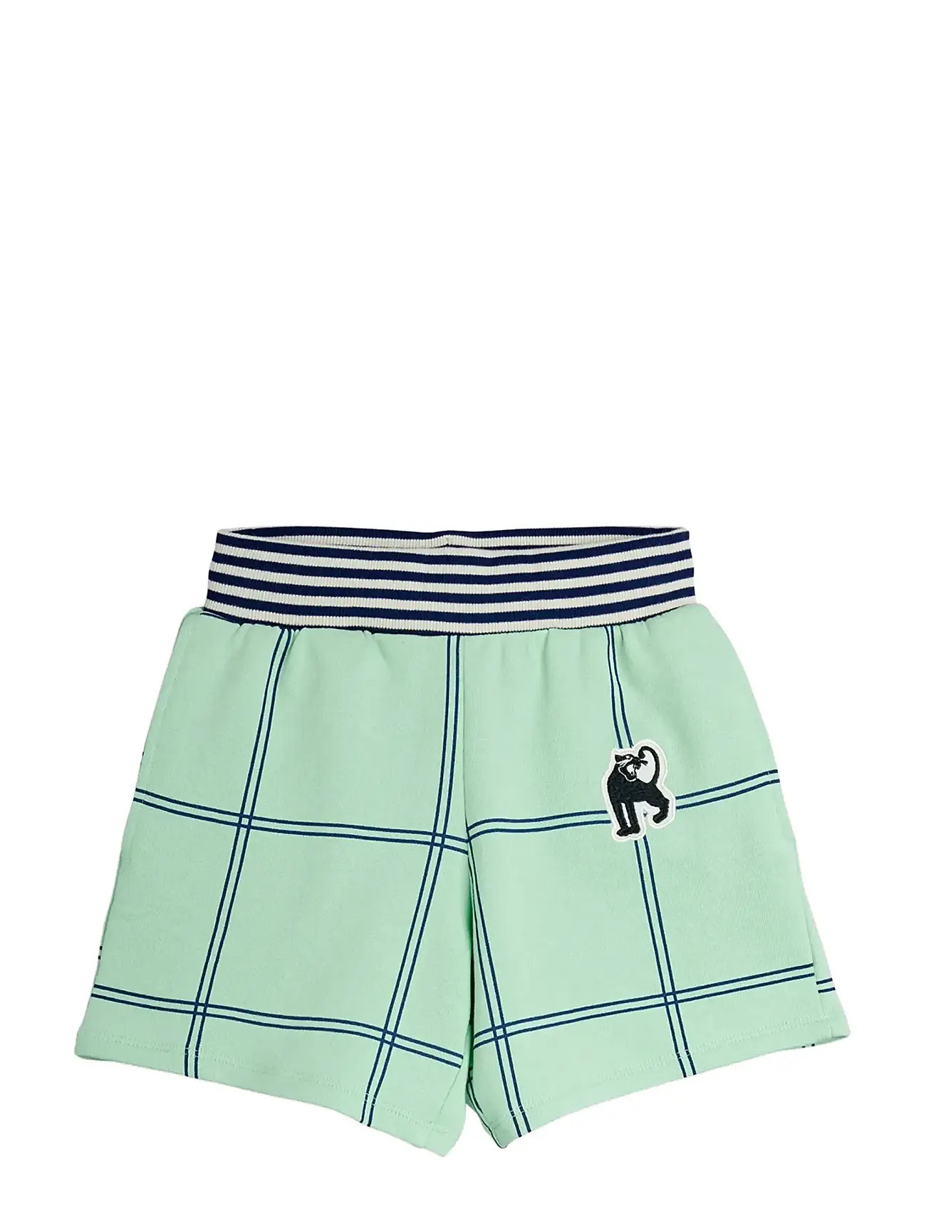 Mini Rodini Check Aop Panther Patch Sweatshorts, Børn, Ternet Panter Patch Sweatshorts, Grøn, Str: 140/146
