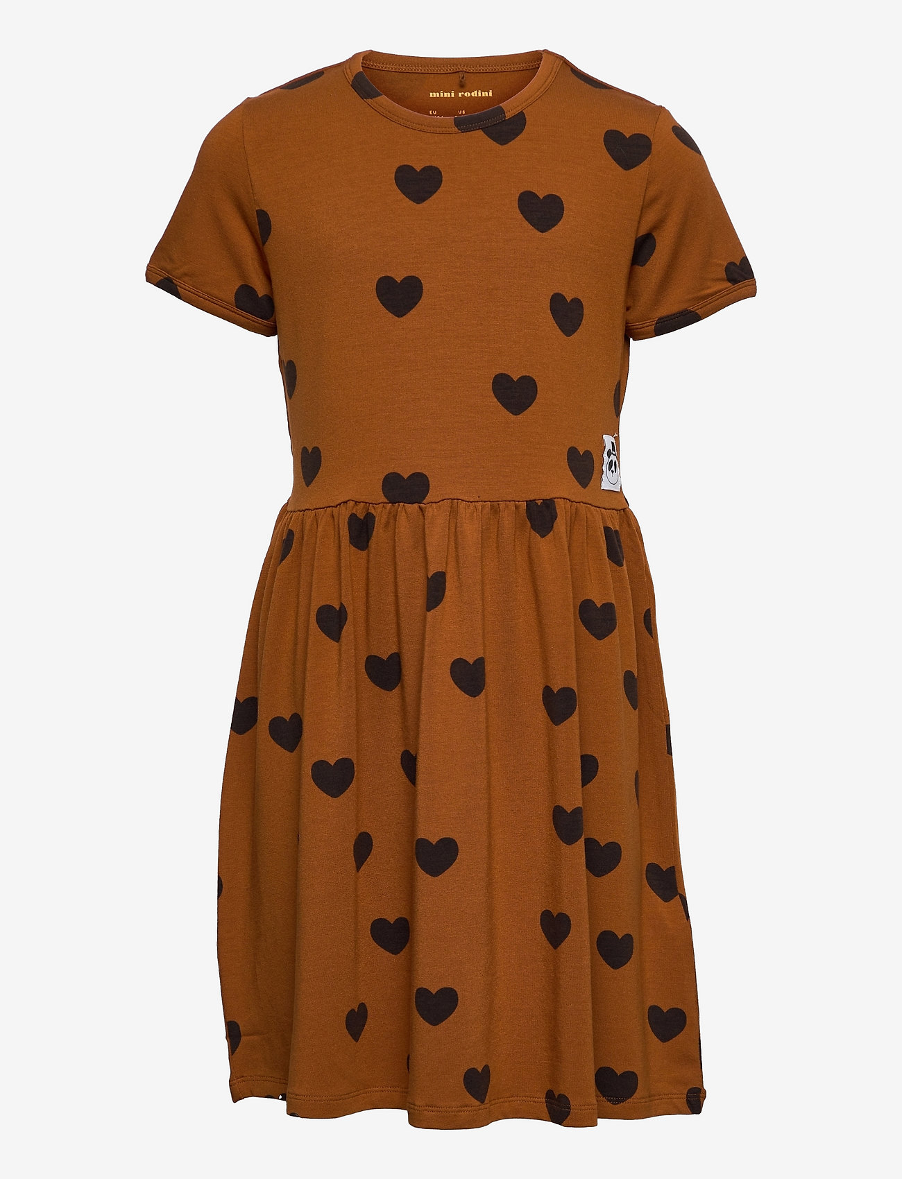 Mini Rodini - Basic hearts ss dress TENCEL™ - kurzärmelige freizeitkleider - brown - 0