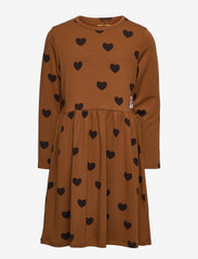 Mini Rodini - Basic hearts ls dress TENCEL™ - long-sleeved casual dresses - brown - 0