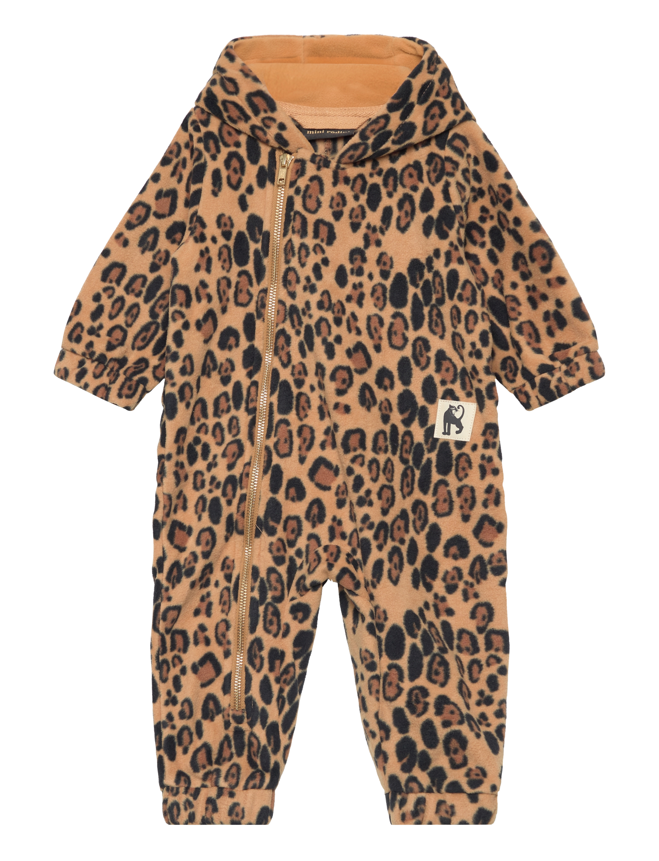 Mini Rodini Leopard Fleece Onesie, 74, Beige, Yderbeklædning I Fleece > Overalls I Fleece, Børn