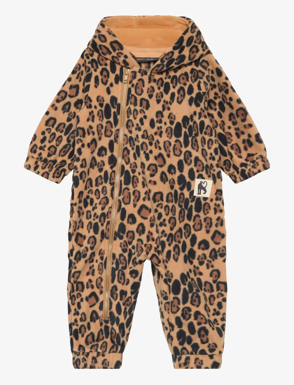 Mini Rodini - Leopard fleece onesie - fliiskombinesoonid - beige - 0