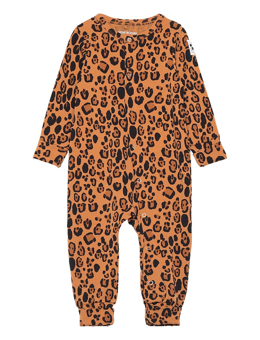 Mini Rodini - Basic leopard button jumpsuit TENCEL™ - pikkade varrukatega - beige - 0