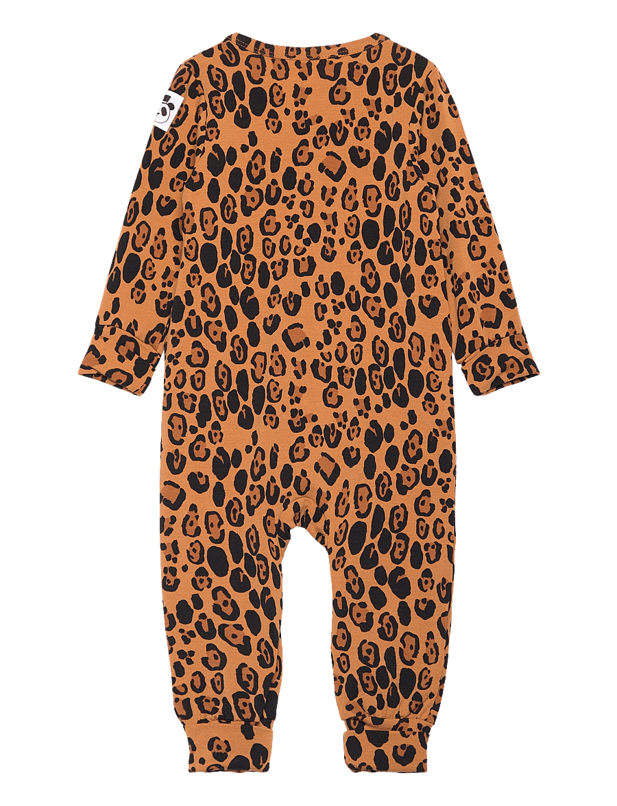 Mini Rodini - Basic leopard button jumpsuit TENCEL™ - pikkade varrukatega - beige - 1