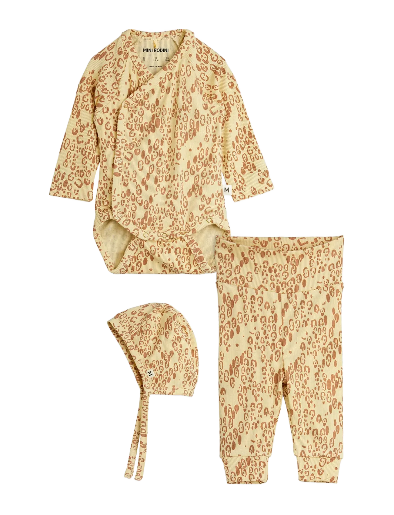 Mini Rodini Leopard Aop Nb Baby Kit, 68, Sets, Beige - Sets With Long-sleeved T-shirt, Kinder
