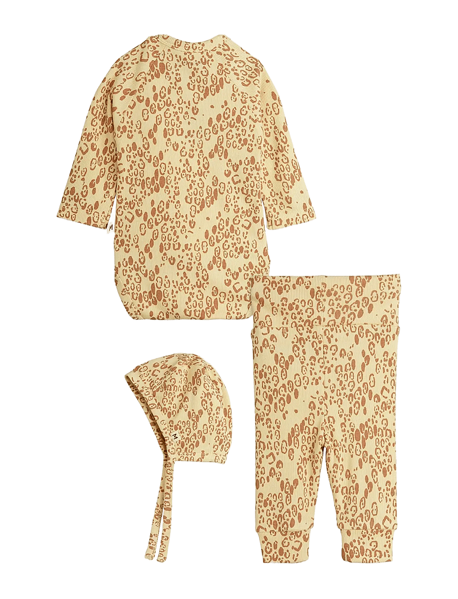 Mini Rodini - Mini leopard aop nb baby kit - komplektid pikkade varrukatega t-särgiga - beige - 1