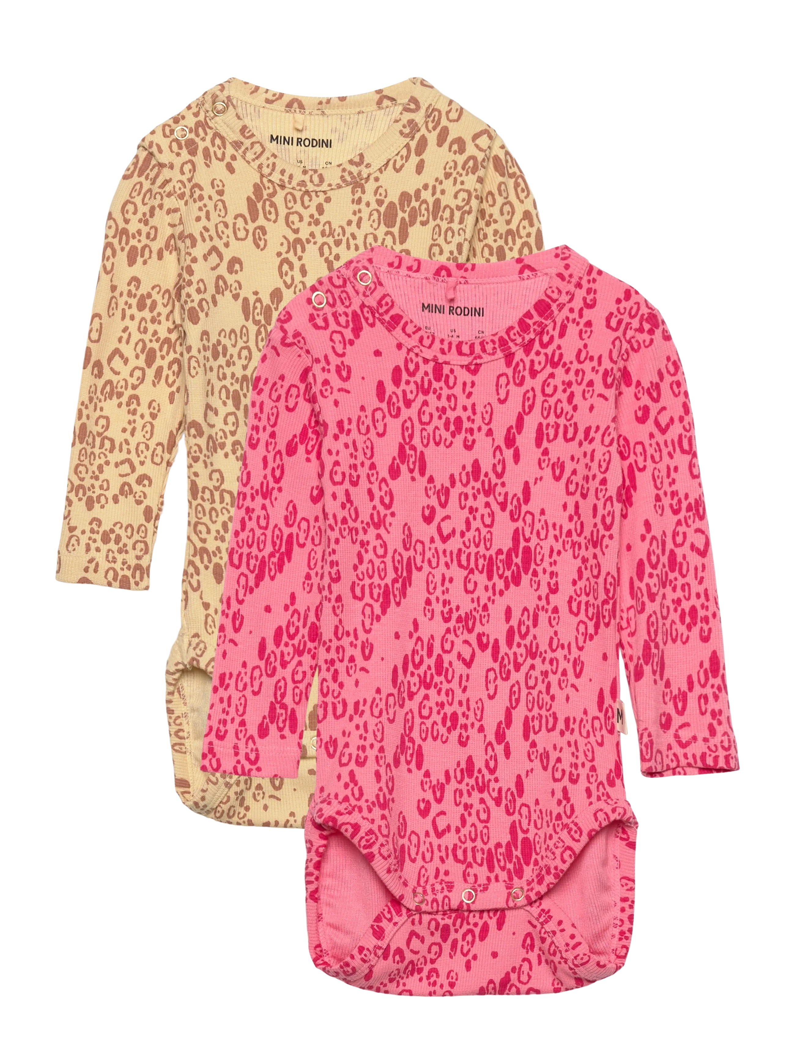 Mini Rodini Leopard Aop 2-Pack Ls Body, 56/62, Bodys, Mehrfarbig/gemustert - Long-sleeved, Kinder