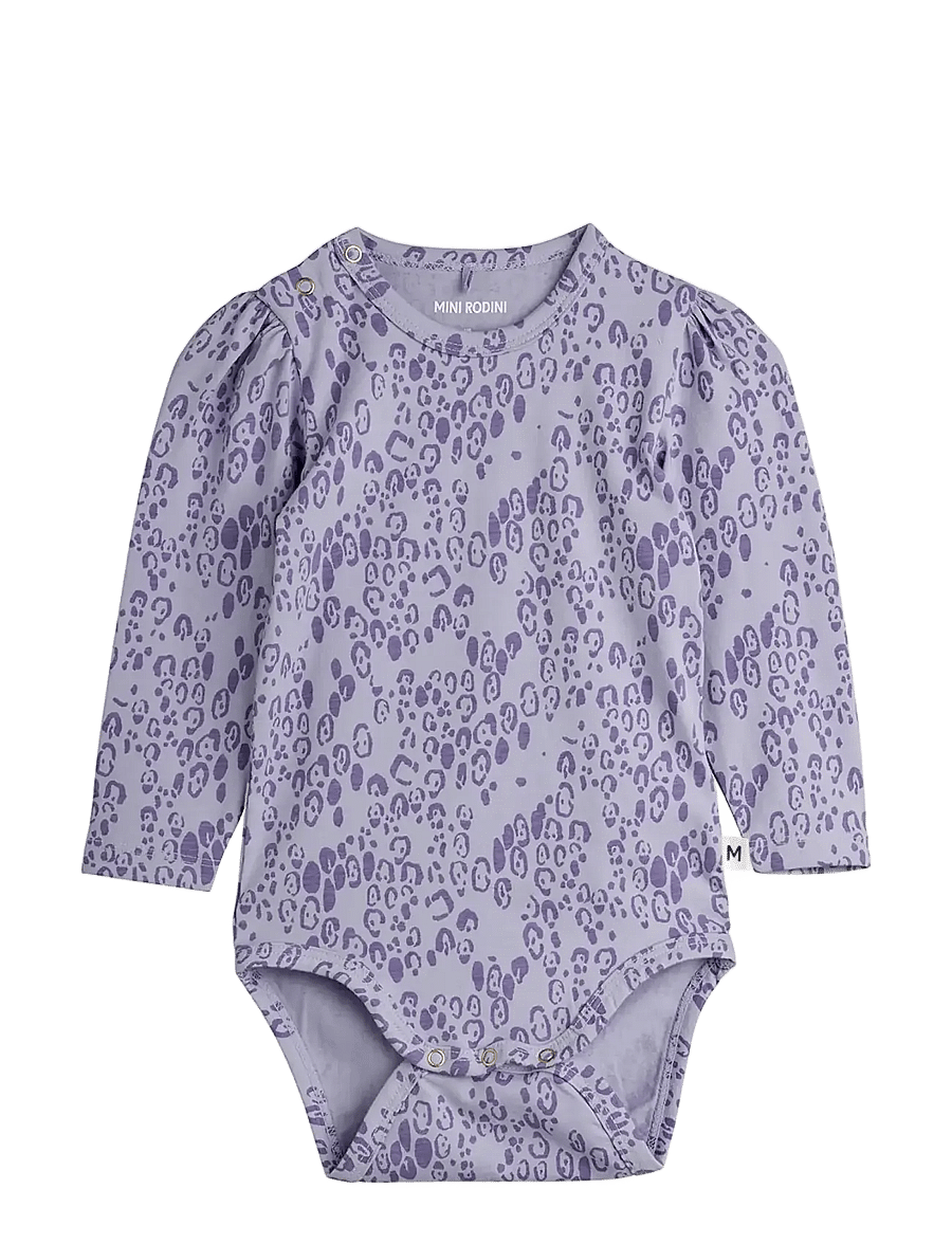 Mini Rodini - Mini leopard aop puff sleeve ls body - rompers met lange mouwen - purple - 0