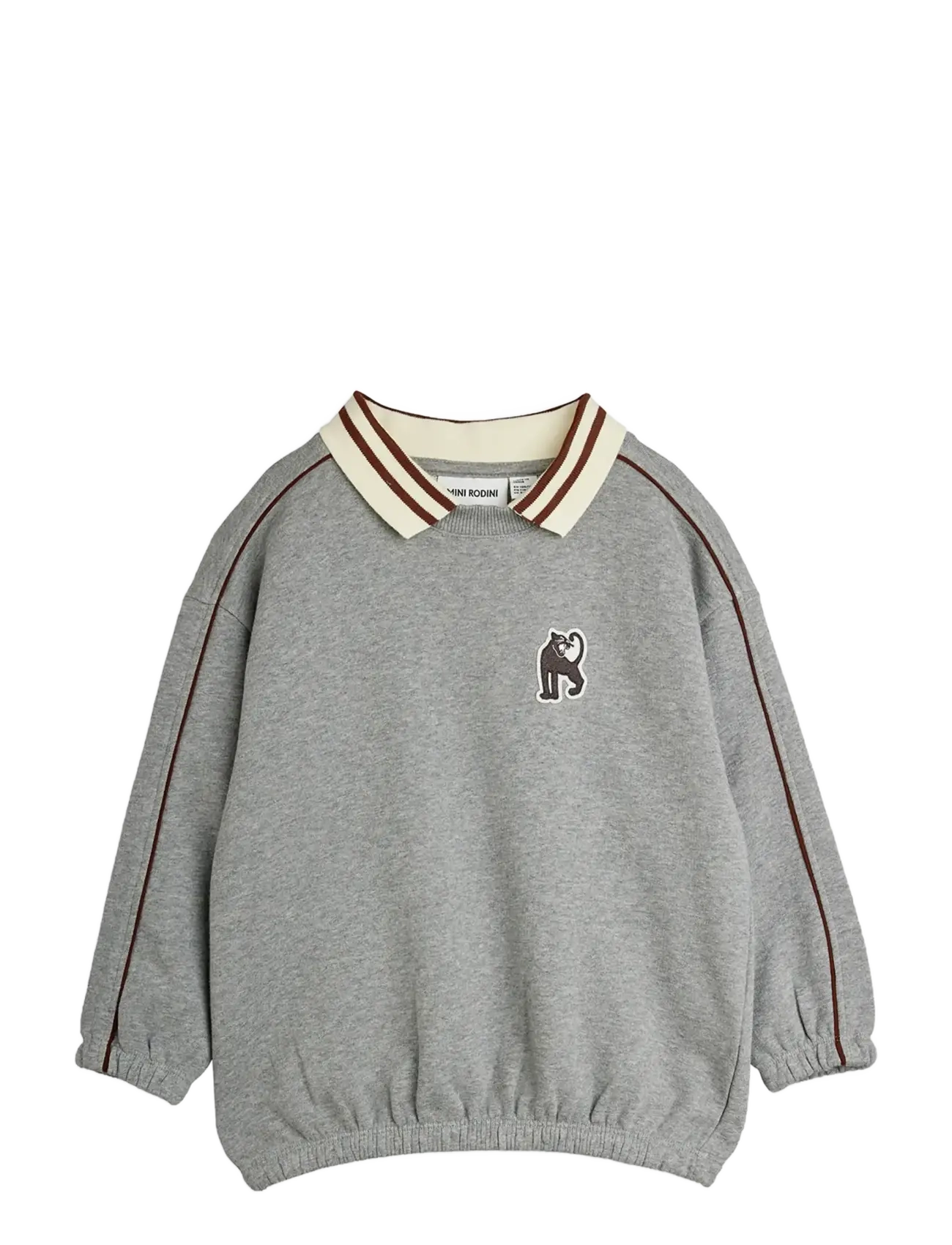 Mini Rodini Panther Patch Piping Collar Sweatshirt, Børn, Panter Patch Piping Krave Sweatshirt, Grå, Str: 116/122