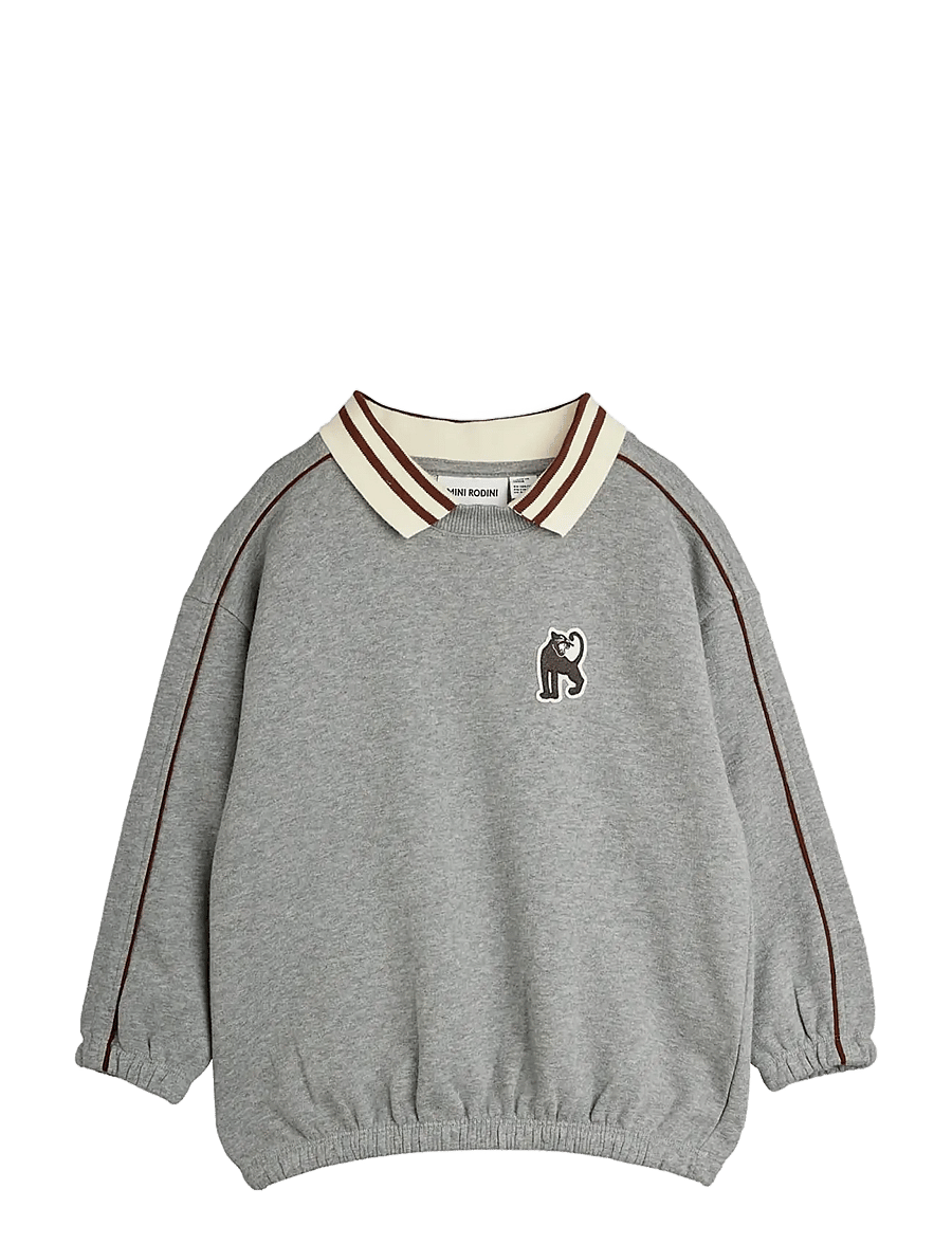 Mini Rodini - Panther patch piping collar sweatshirt - collegepaidat - grey melange - 0