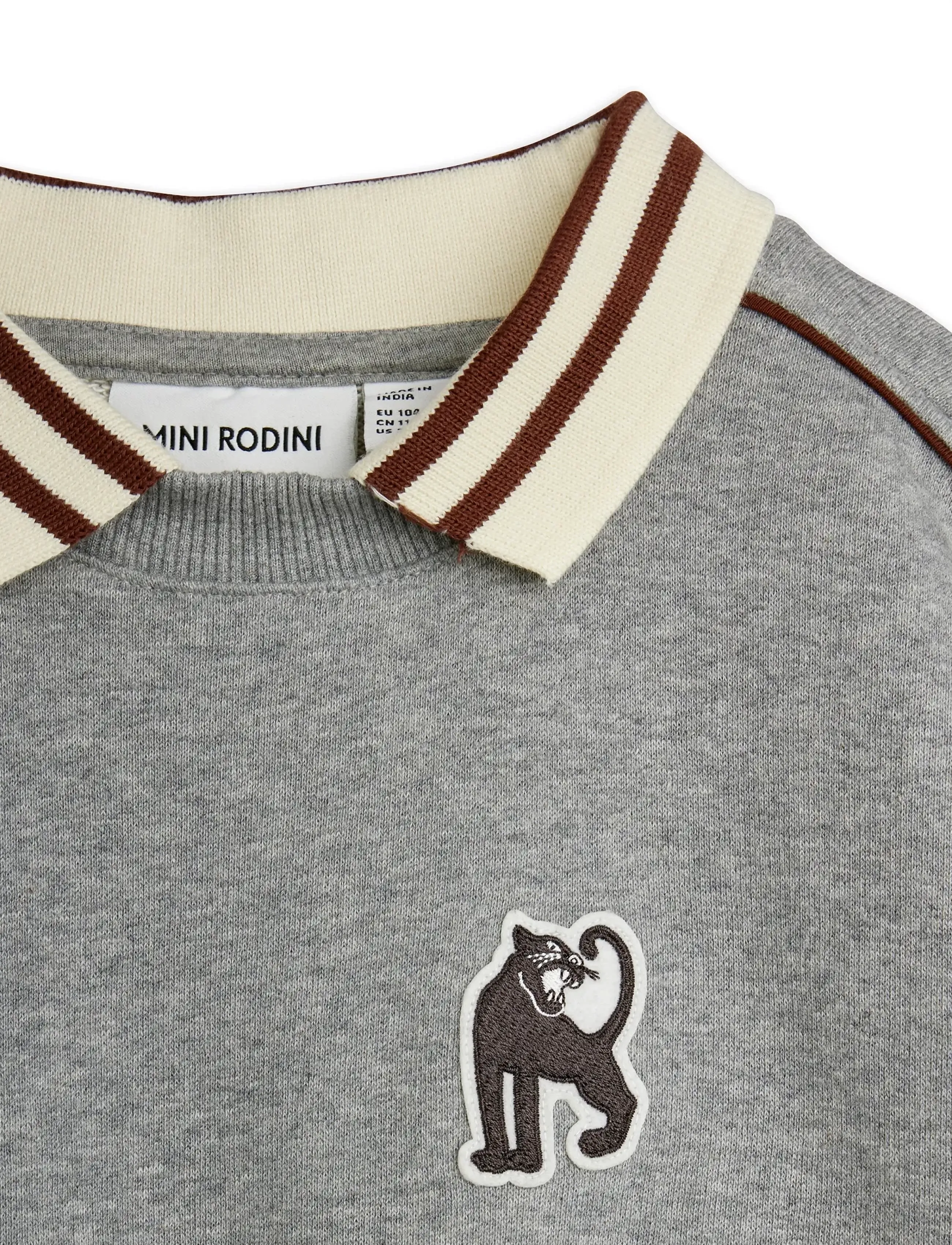 Mini Rodini - Panther patch piping collar sweatshirt - sweatshirts - grey melange - 2