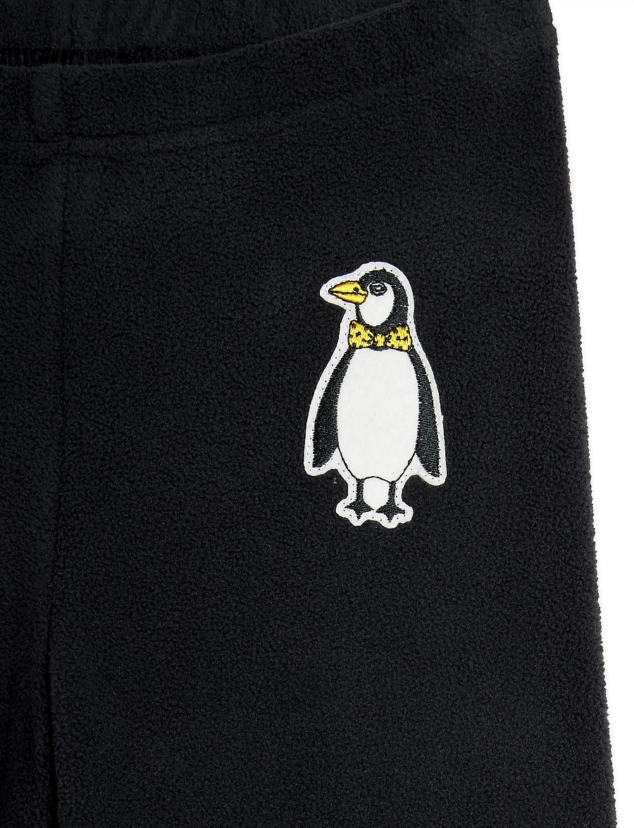 Mini Rodini - Penguin patch microfleece trousers - beebipüksid - black - 2
