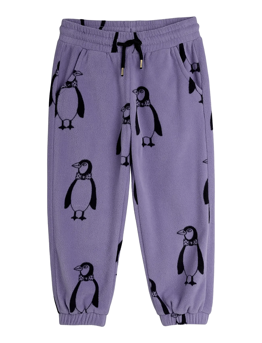 Mini Rodini - Penguin aop fleece trousers - mjukisbyxor - purple - 0