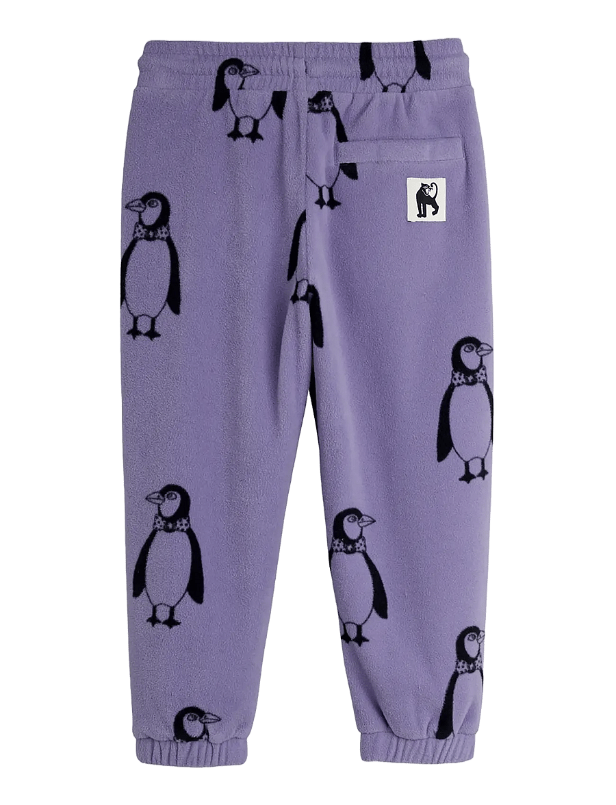 Mini Rodini - Penguin aop fleece trousers - mjukisbyxor - purple - 1