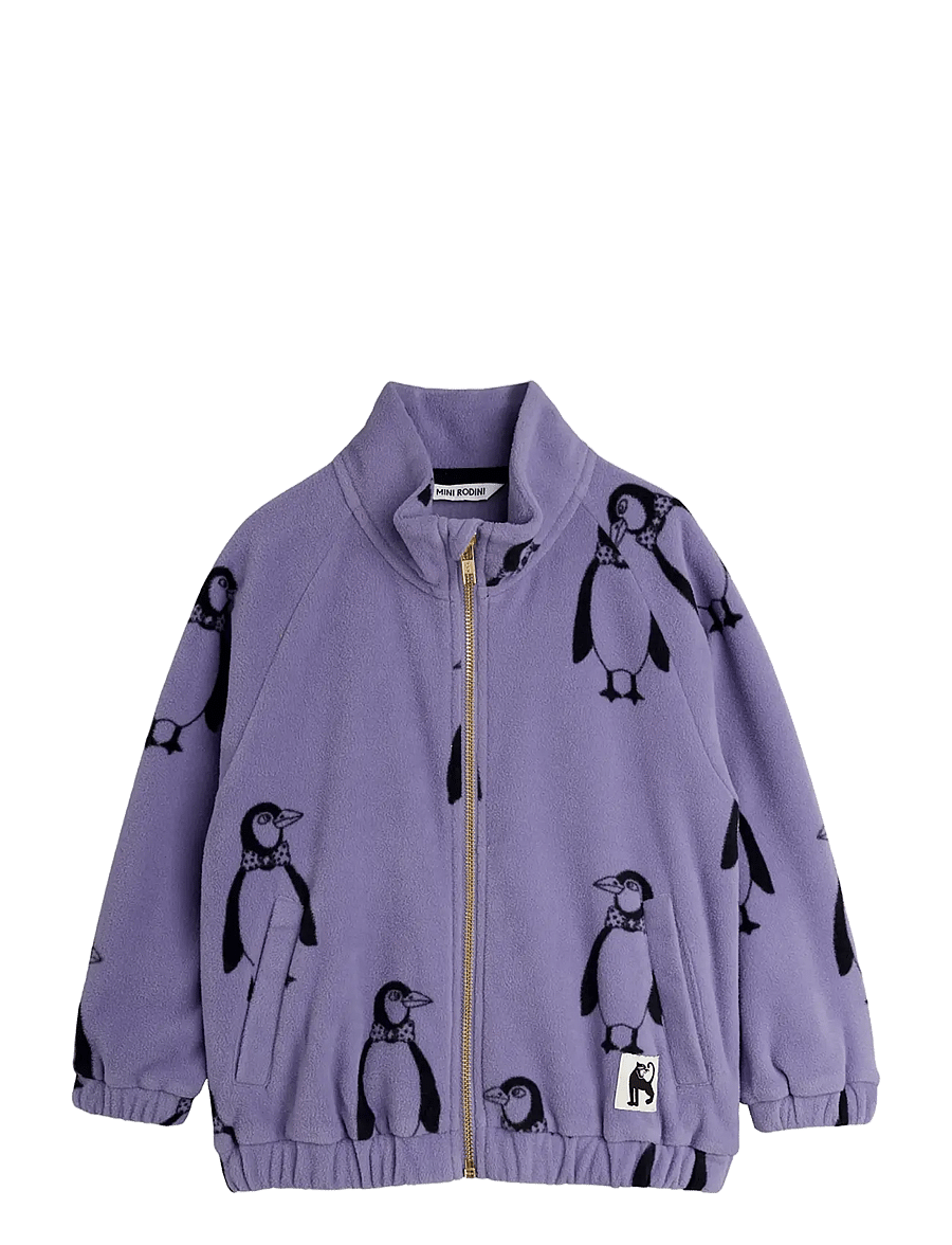 Mini Rodini - Penguin aop fleece jacket - fleecejacken - purple - 0