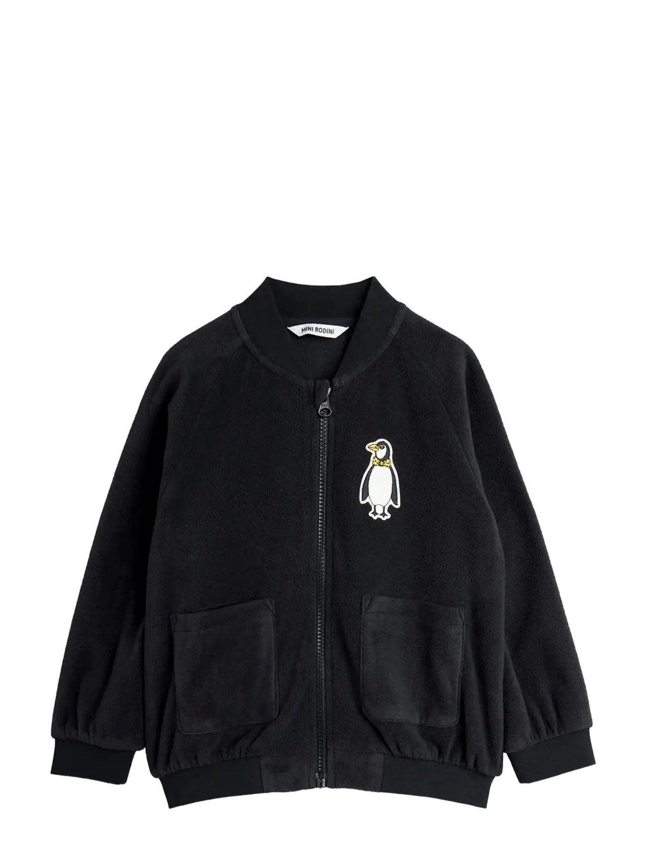 Mini Rodini Penguin Patch Microfleece Jacket, Børn, Mikrofleece Jakke, Sort, Str: 104/110