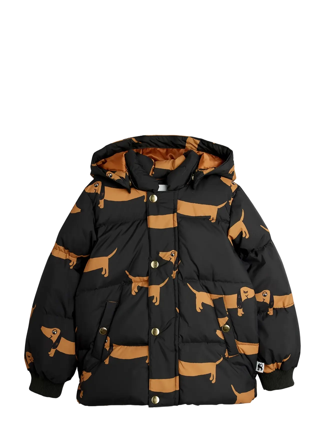 Mini Rodini Dog aop hooded puffer - New Arrivals - BLACK / black