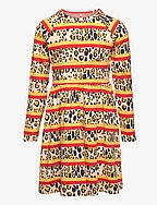 Leopard stripe aop ls dress - MULTI