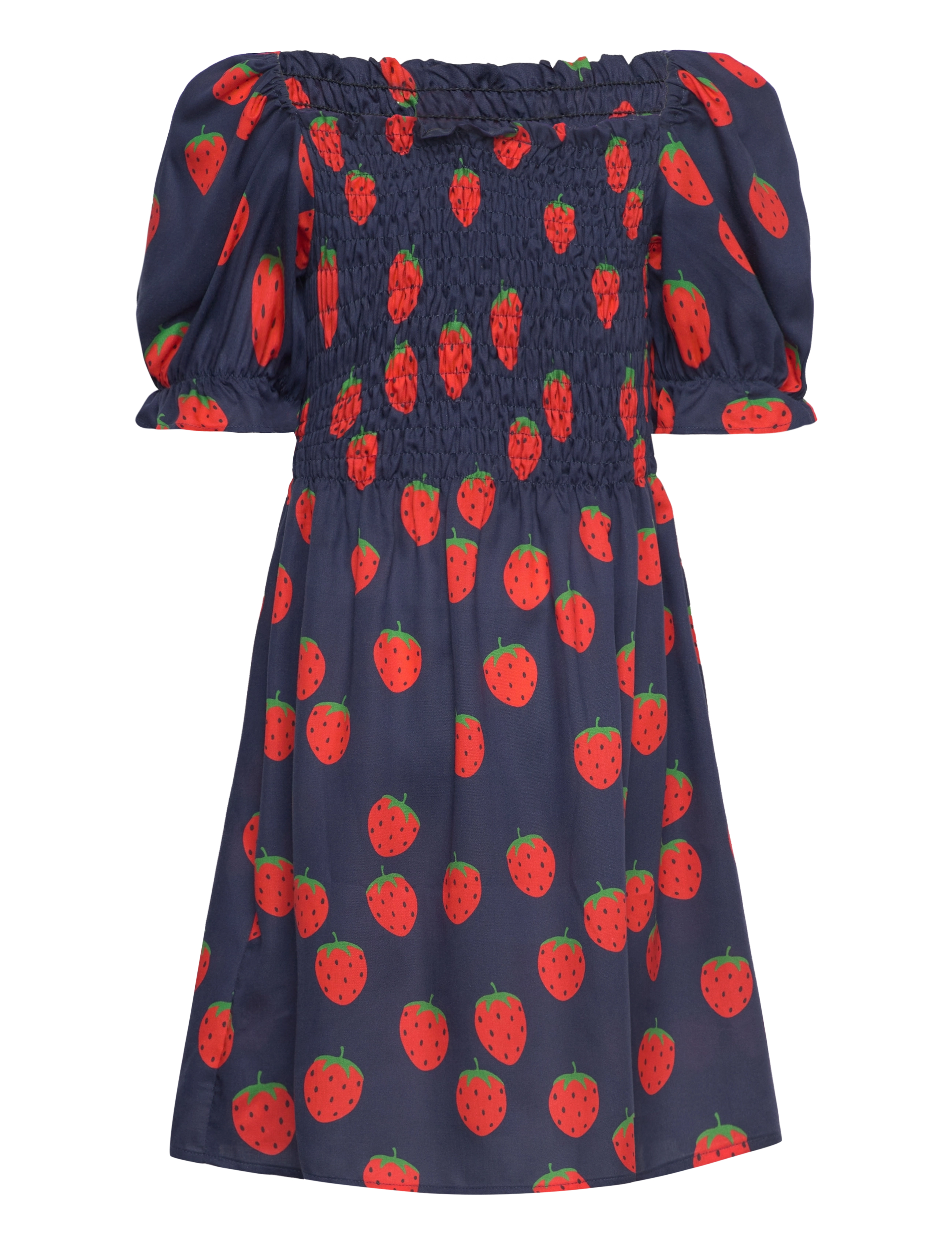 Mini Rodini - Strawberries aop woven ss dress - blue - 1