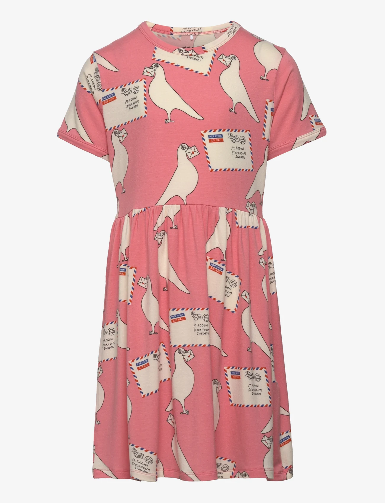 Mini Rodini - Pigeons tencel aop ss dress - kortärmade vardagsklänningar - pink - 0