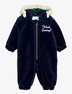 What's cooking faux fur baby overall - NAVY