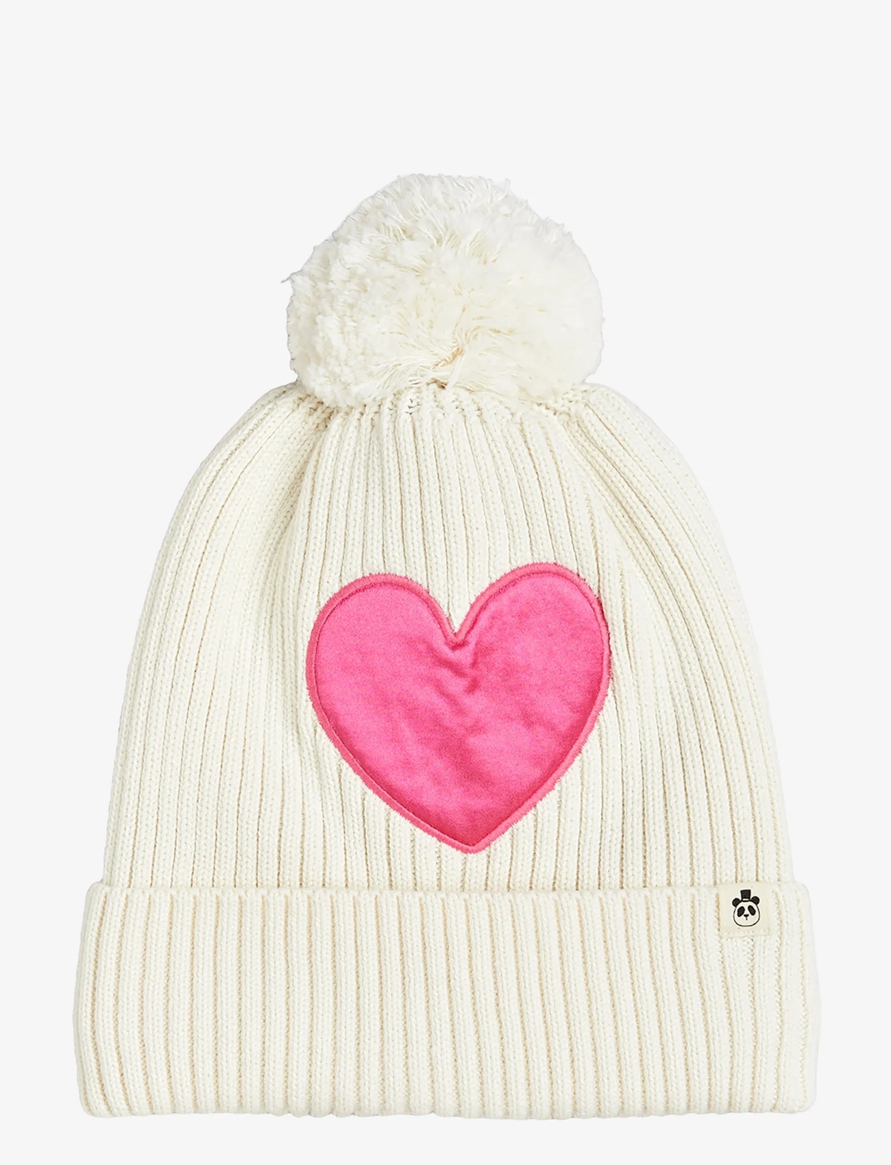 Mini Rodini - Hearts knitted pompom hat - wintermützen - white - 0