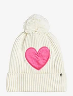 Hearts knitted pompom hat - WHITE