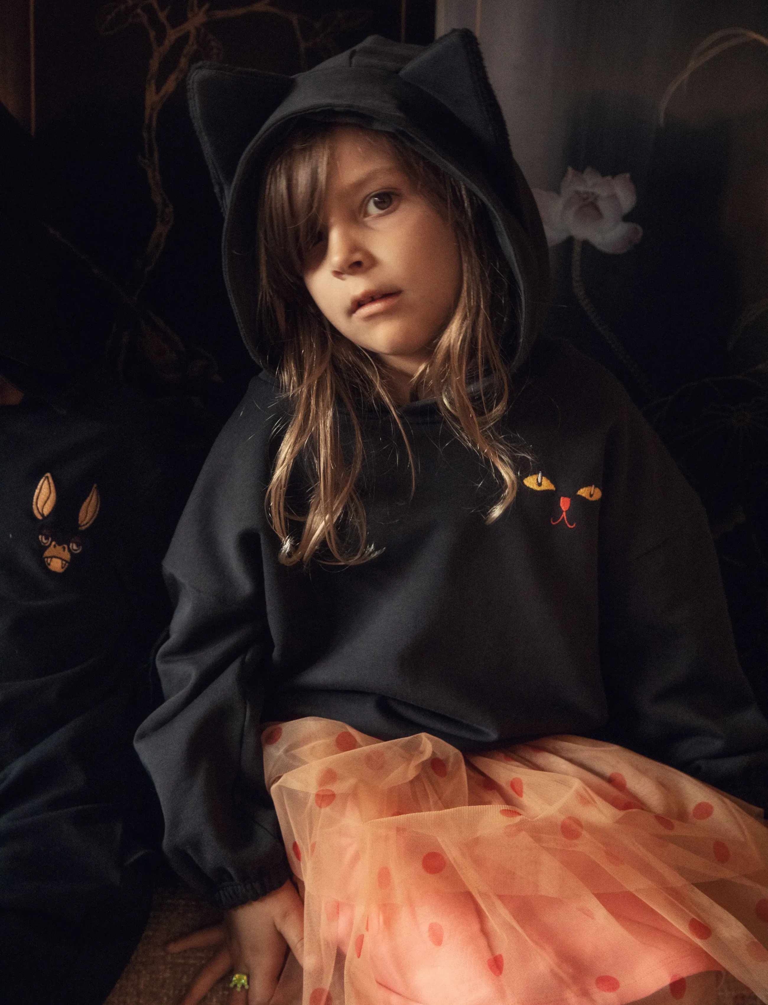 Mini Rodini Cat Ears Hoodie, 80-86, Black, Sweatshirts & Hættetrøjer > Hættetrøjer, Børn