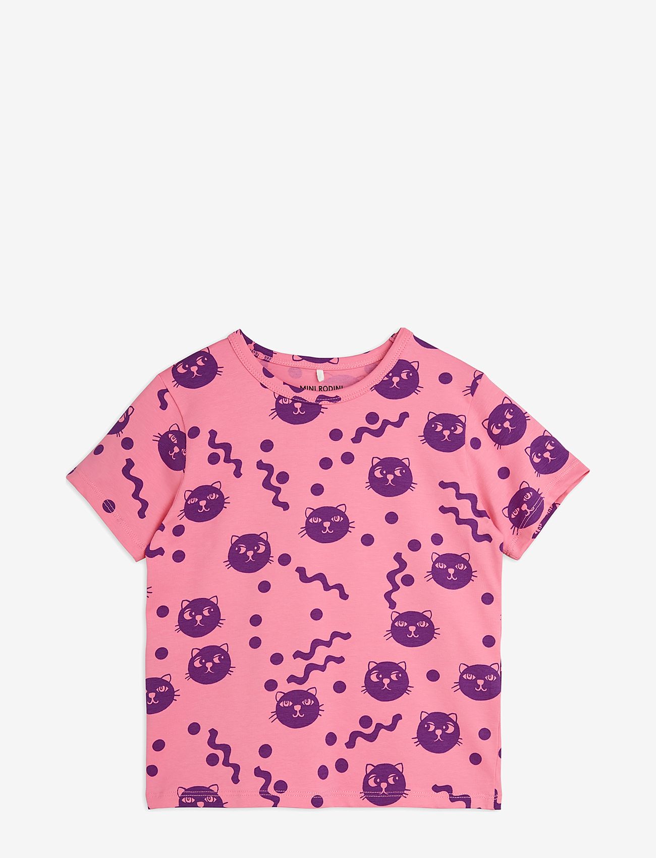 Mini Rodini - Squiggly cats aop ss tee - lühikeste varrukatega - pink - 0