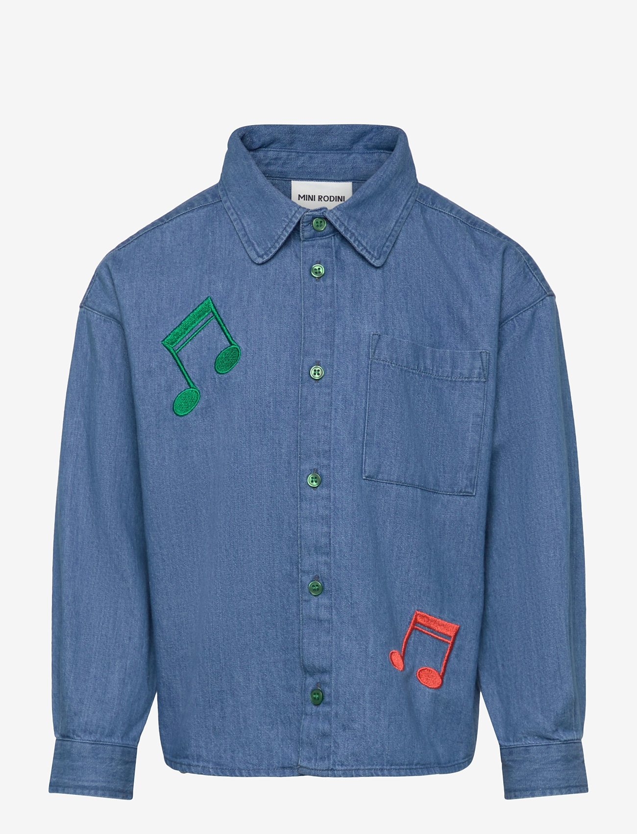 Mini Rodini - Note emb lightweight denim ls shirt - blue - 0