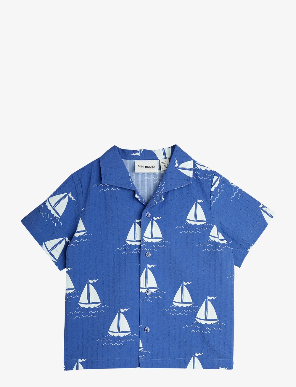 Mini Rodini - Sailing boats aop woven ss shirt - kortärmade skjortor - blue - 0