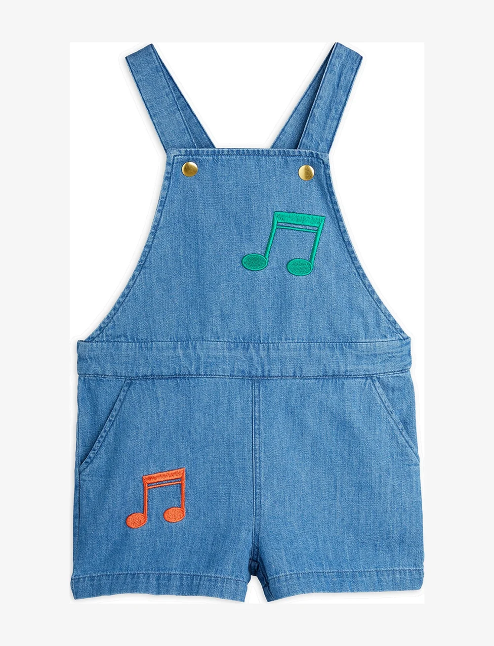 Mini Rodini - Note emb lightweight denim dungarees - smekkbuxur - blue - 0