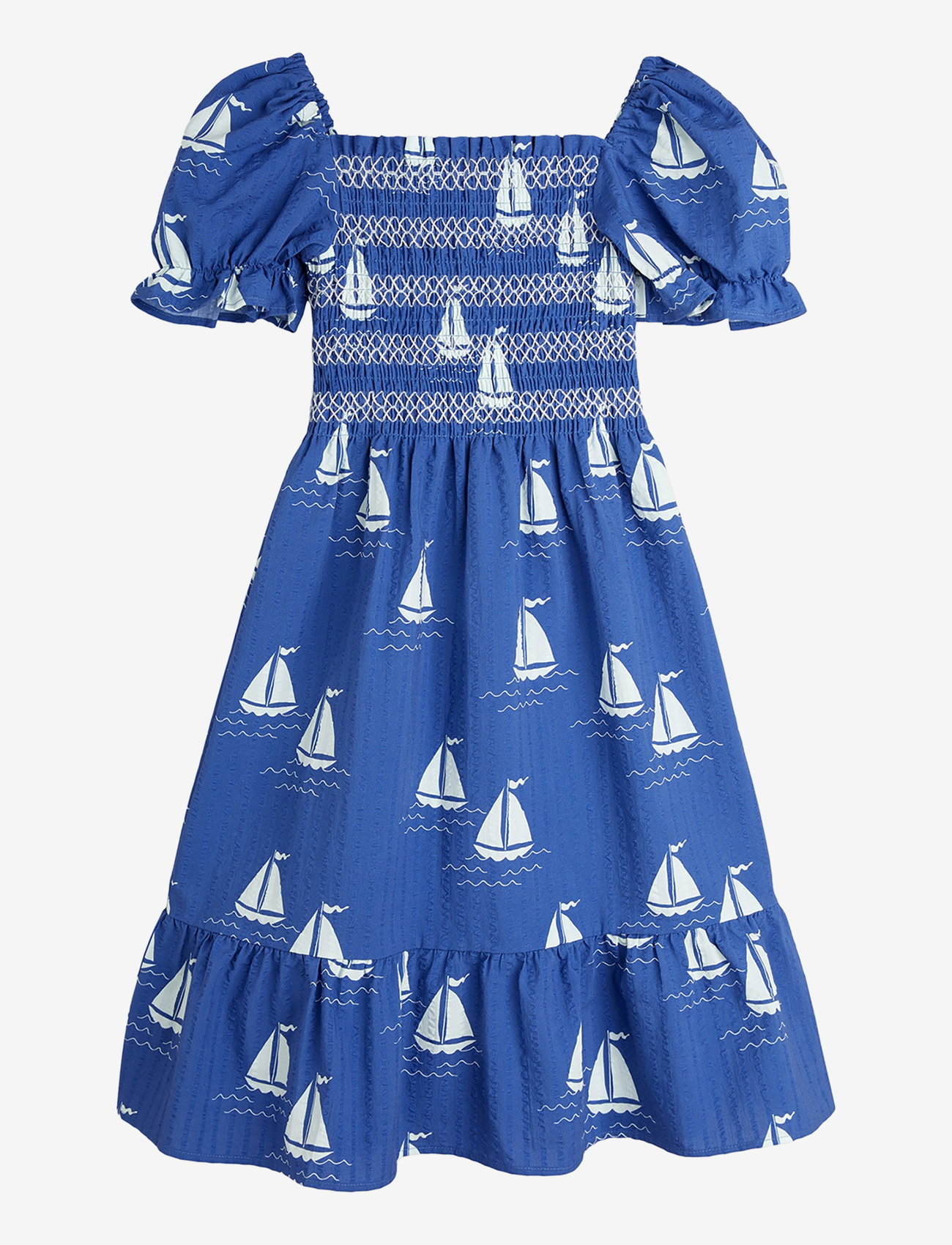 Mini Rodini - Sailing boats aop woven smock dress - kurzärmelige babykleider - blue - 0