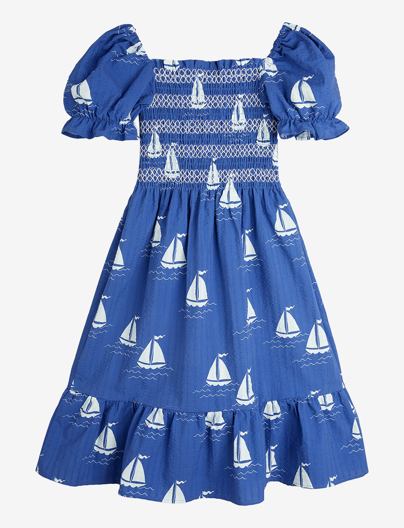Mini Rodini - Sailing boats aop woven smock dress - kurzärmelige babykleider - blue - 1