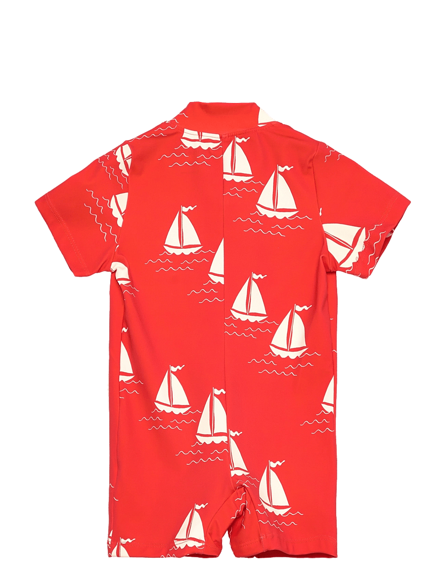 Mini Rodini - Sailing boats aop ss uv suit - maillots 1 pièce - red - 1