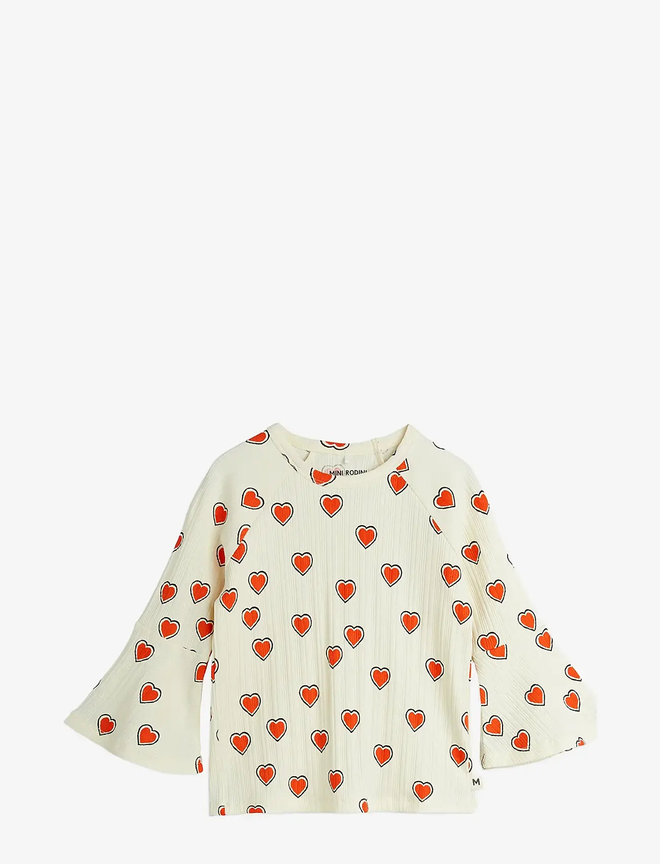 Mini Rodini - Outlined hearts aop trumpet sleeve top - long-sleeved t-shirts - offwhite - 0