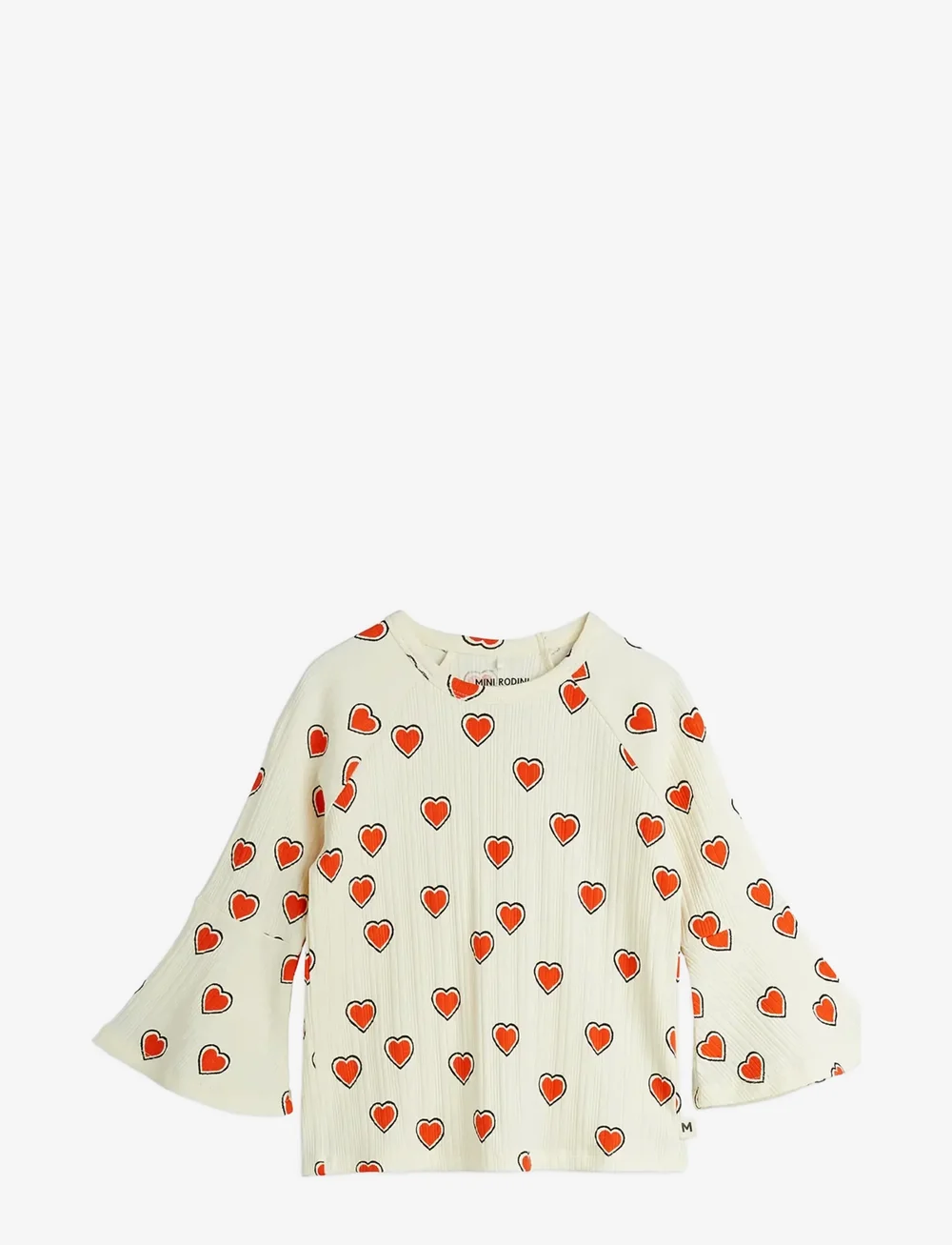 Mini Rodini - Outlined hearts aop trumpet sleeve top - långärmade t-shirts - offwhite - 0