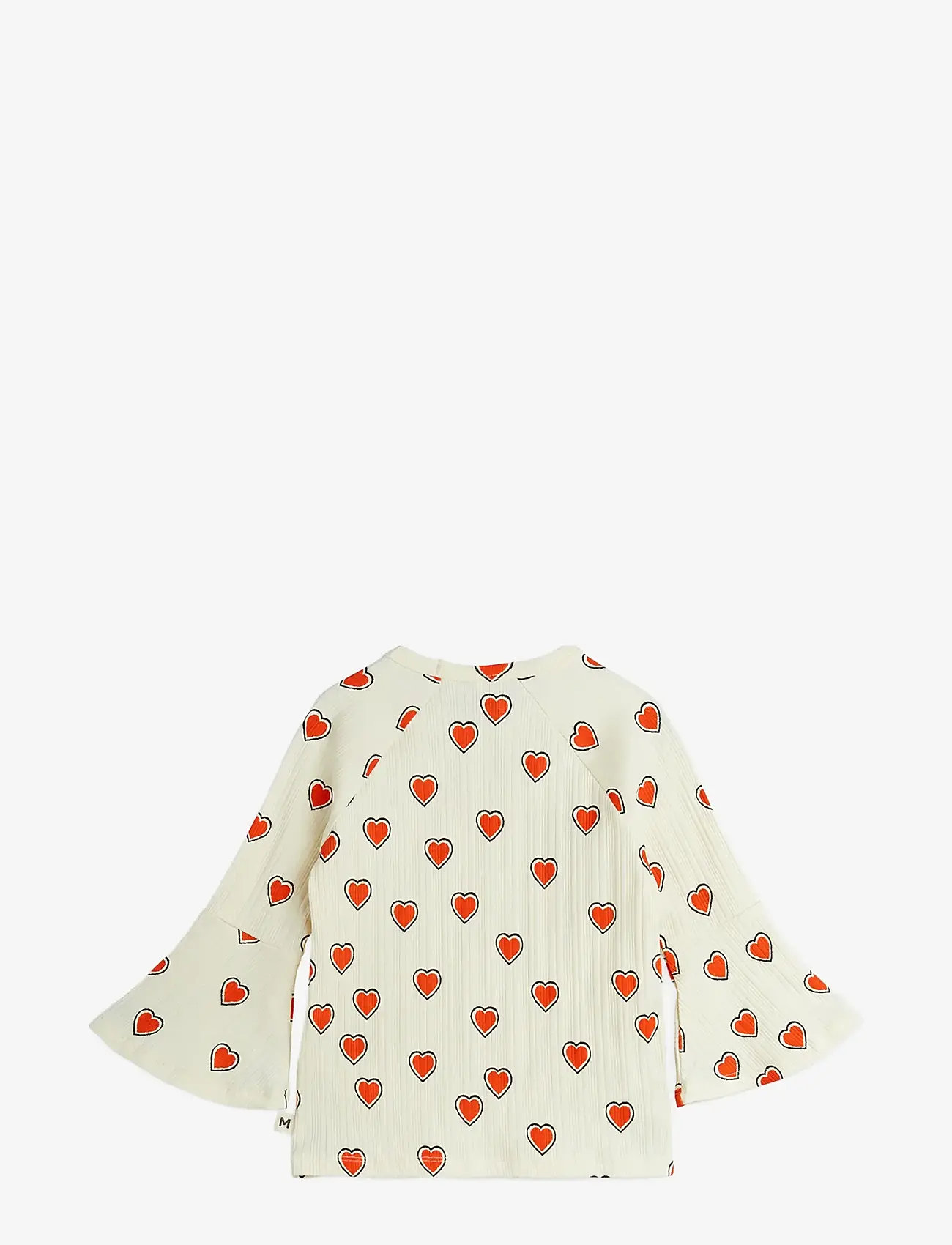 Mini Rodini - Outlined hearts aop trumpet sleeve top - long-sleeved t-shirts - offwhite - 1